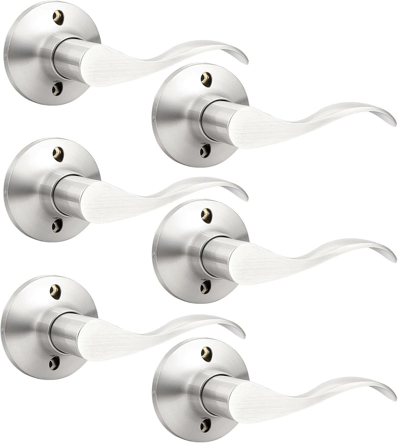 GOBEKOR 1 Pack Privacy Door Levers Brushed Nickel Lever Door Handles Interior for Bedroom and Bathroom Door Locks Wave Door Handles