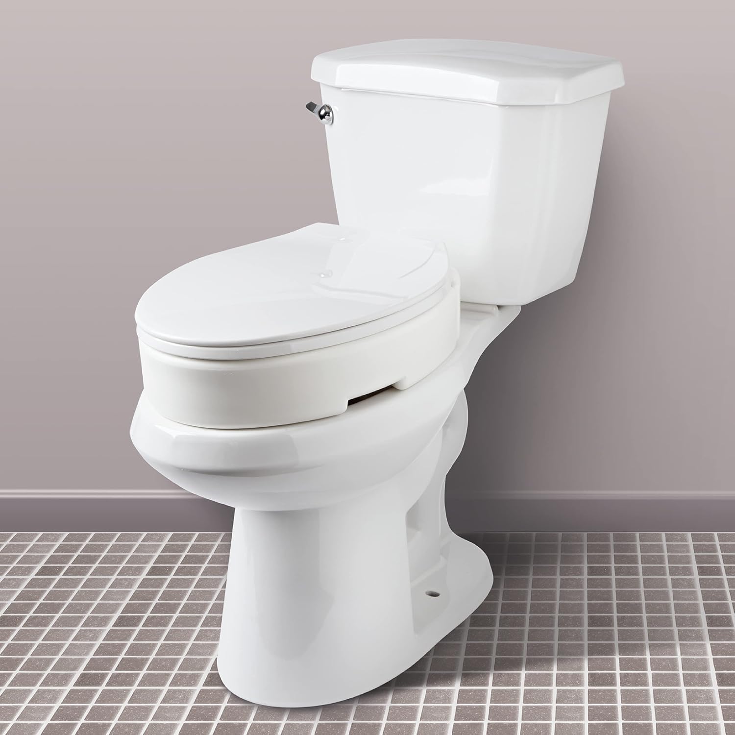 Carex Hinged Round Raised Toilet Seat Riser, Adds 3.5 Inches of Height, 300 lbs Capacity, Elevating and Raising Seat for Elderly and Handicap, Universal, Slip-Resistant, White.