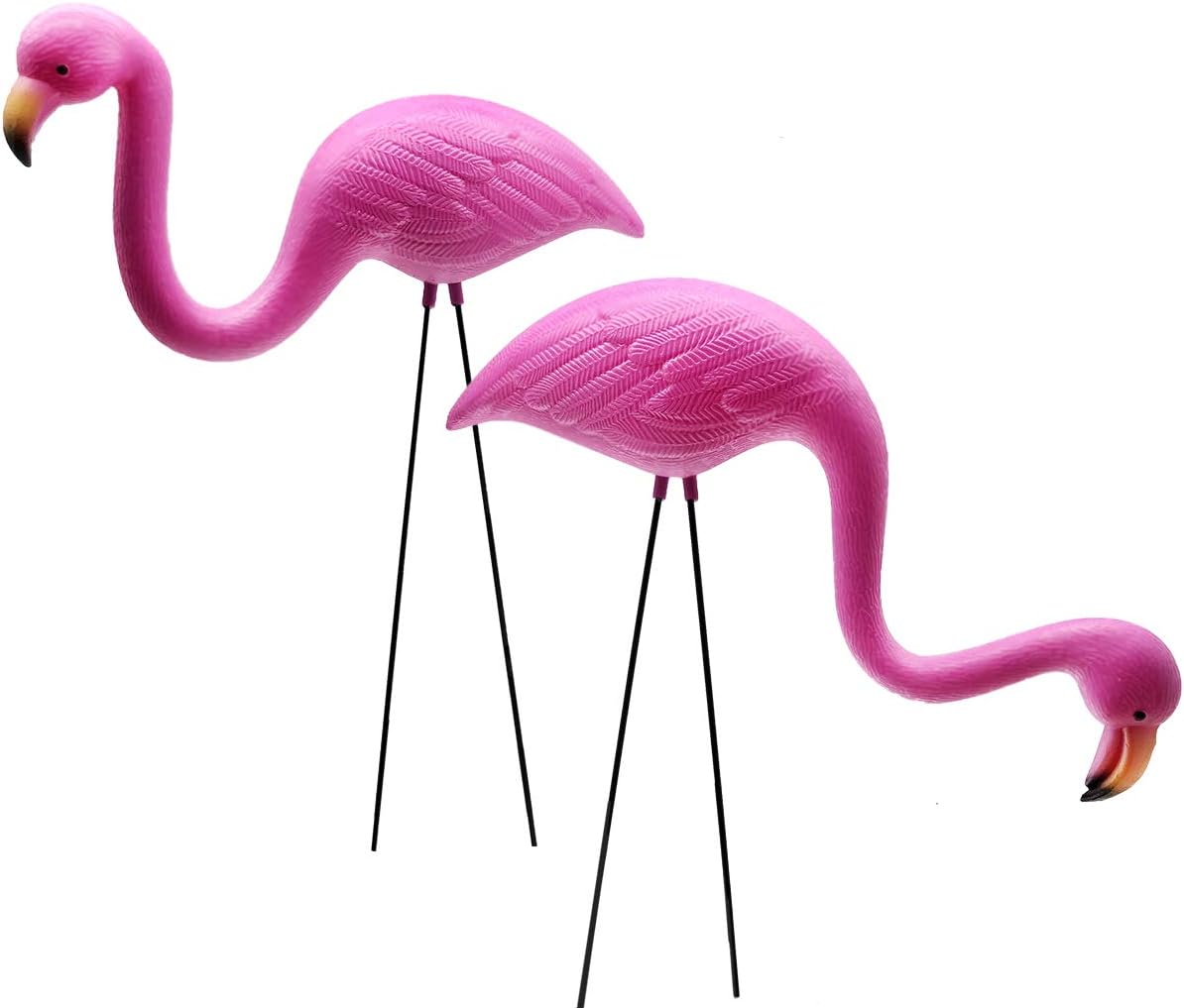 GiftExpress Pink Flamingos Yard Decorations - 2 Pack Small 14" Tall Plastic Flamingo Statue w/Metal Stakes - Lawn Ornaments & Garden Decor for