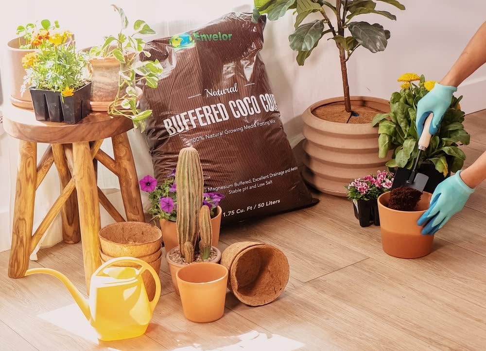 Envelor Organic Coco Coir Brick 10 Lbs. Coir Block Coconut Fiber Growing Medium Potting Soil Mix Coco Peat Media Coir Pith Indoor Outdoor Planters Vegetable Garden Beds