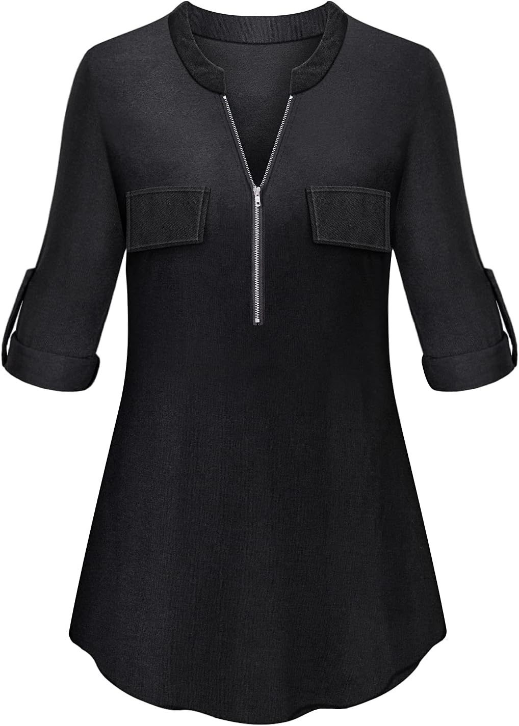Tanst Sky Womens Casual Long Sleeve Zipped V Neck Plaid Tunic Blouses