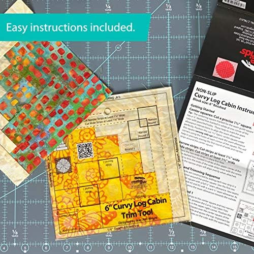 Creative Grids Curvy Log Cabin Trim Tool Quilt Ruler – CGRJAW6 – Made in USA, 6-1/2in x 6-1/2in, Non-Slip Grip Acrylic Quilting, Sewing, Crafting