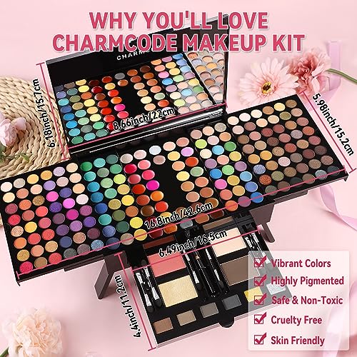CHARMCODE 190 Colors Cosmetic Make up Palette Set Kit Combination with Eyeshadow Facial Blusher Eyebrow Powder Face Concealer Eyeliner Pencil A
