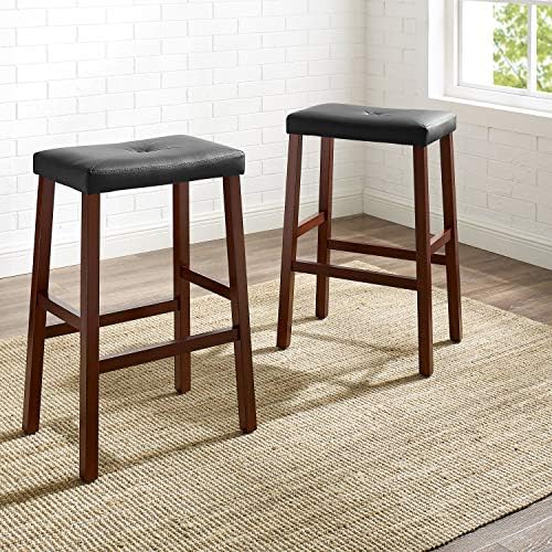 Crosley Furniture Upholstered Saddle Seat Counter Height Bar Stools Set of 2, Black, 24-inch