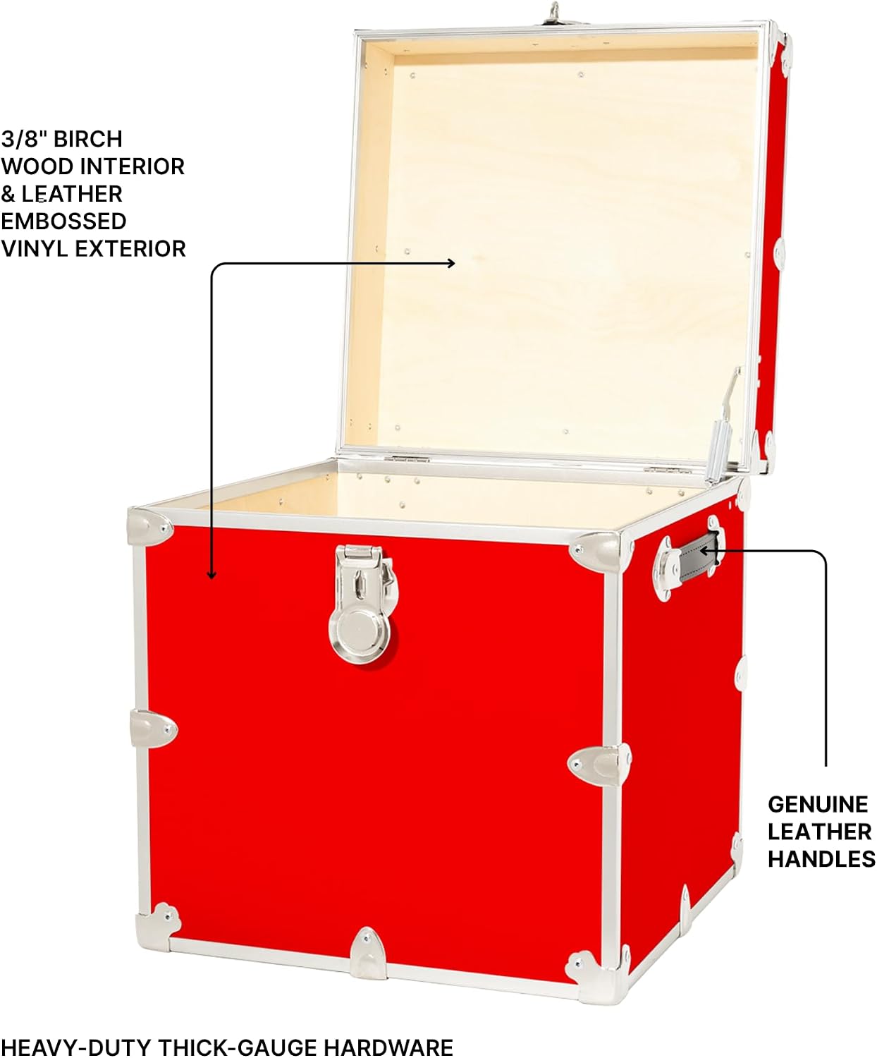 Rhino Classic Cube Trunk, College Dorm Footlocker & Home Storage End Table | 18"L x 18"W x 20"H, 1500+ lb Capacity, Baltic Birch Plywood, Nickel Plated Steel, Durable, Office Storage, Dorm Room