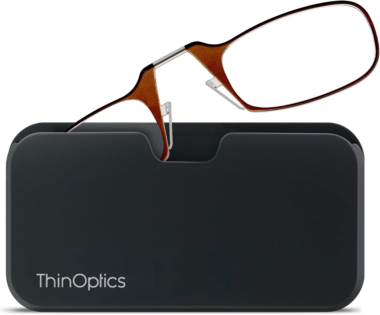 ThinOptics unisex-adult Reading Glasses + Black Universal Pod Case | Brown Frames, 1.50 Strength Readers Brown Frames / Black Case, 44 mm