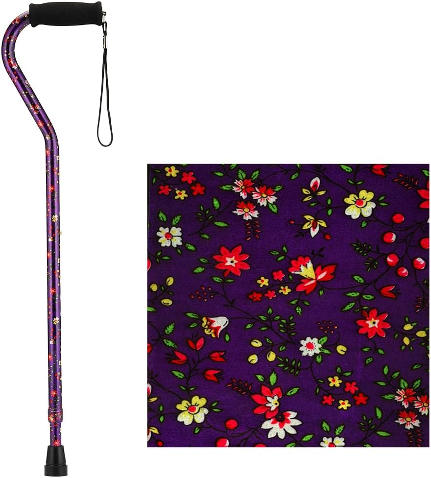 NOVA Designer Walking Cane with Offset Handle, Lightweight Adjustable Walking Stick with Carrying Strap, “Maui Flowers” Design