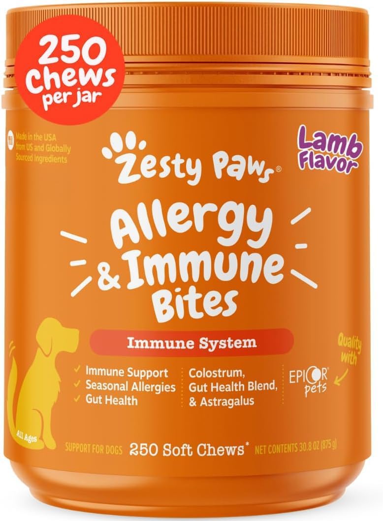 Zesty Paws Allergy Immune Bites - Dog Allergy Chews, Dog Probiotics for Itchy Skin and Ears, Lamb, 90ct