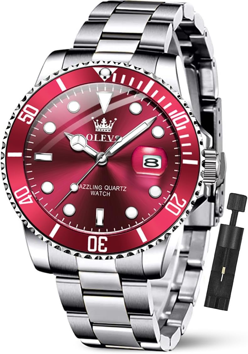 OLEVS Luxury Watches for Men Big Stainless Steel Waterproof Quartz Analog