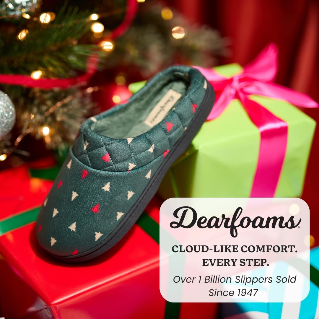 Dearfoams Women's Lightweight Memory Foam Indoor House Slipper Darcy Velour Clog with Wide Widths