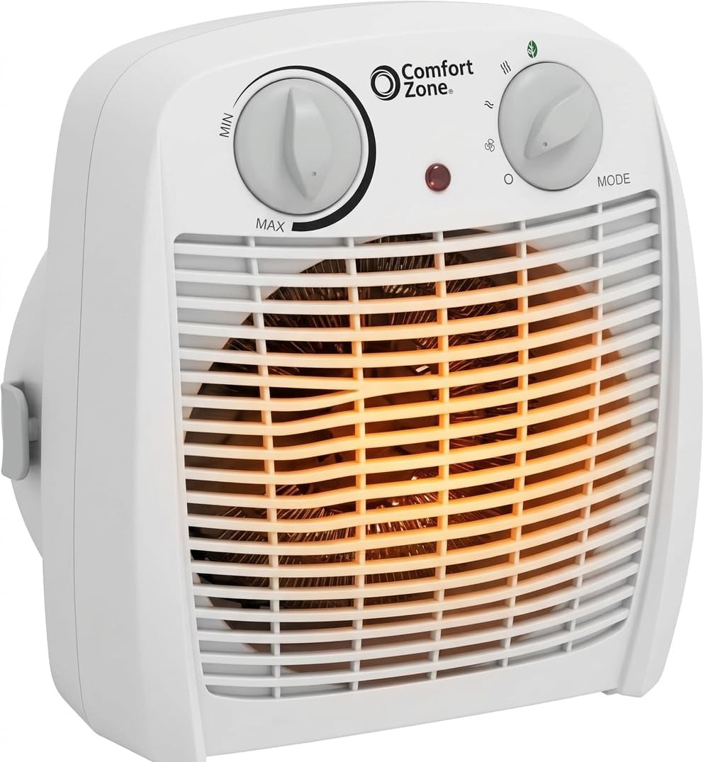 Comfort Zone Indoor Space Heater with Adjustable Thermostat, Fan Forced, Electric, Overheat Protection, Safety Tip-Over Switch, Energy Efficient