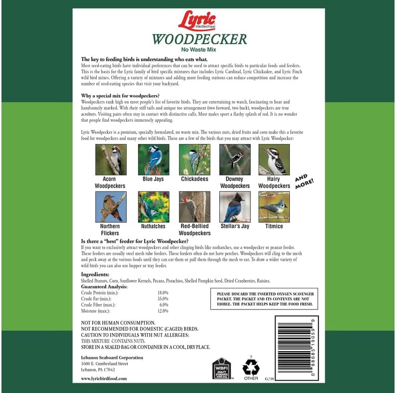 Lyric Woodpecker Wild Bird Seed for Outside Feeders, Shelled, No Waste Bird Seed with Nuts & Dried Fruit, 5 lb Bag | For outside feeders, shelled