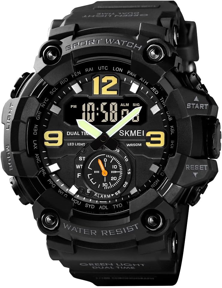 FANMIS Men's Analog Digital Sport Watch Military Dual Display 50M LED Watch | Men's Dual Display Sports Watches With Led Backlight Alarm Stopwatch 12/24h Time Outdoor Running Swimming