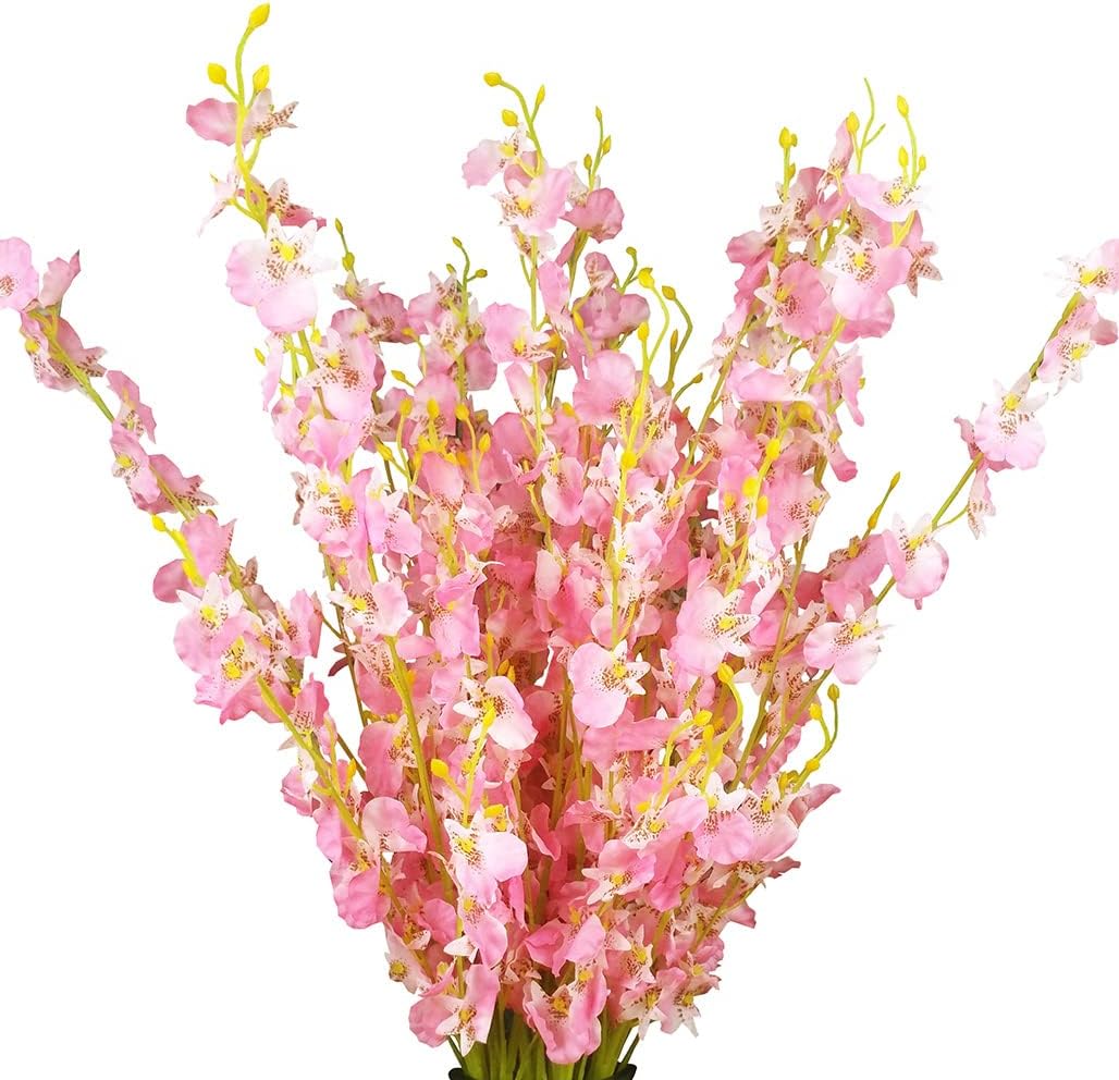 Yellow Artificial Flowers Orchids Silk Fake Flowers in Bulk, 12 Pcs (Each 38.5”), for Wedding Festive Party Home Office Decoration, No Include Vase