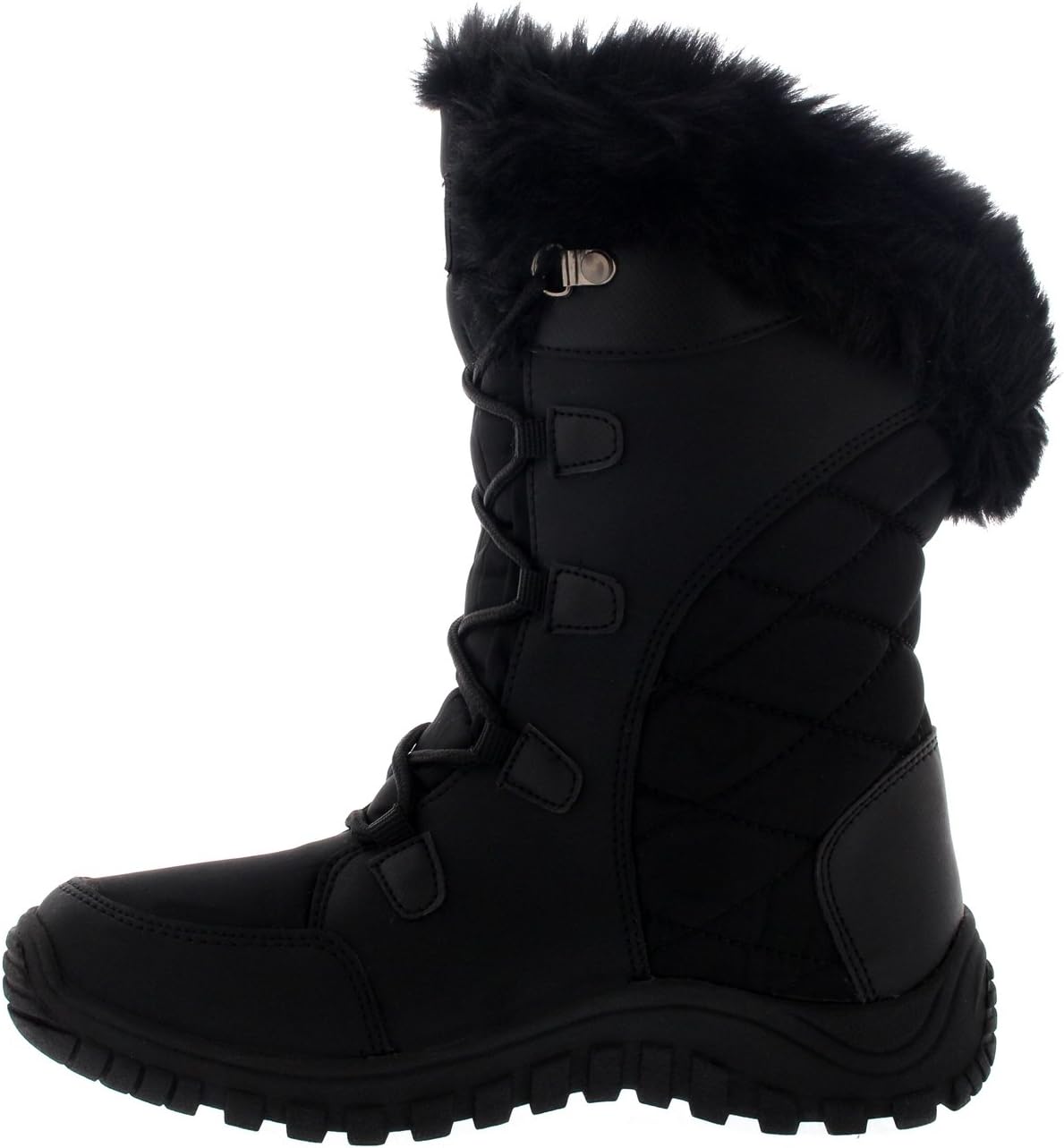 POLAR Womens Quilted Faux Fur Cuff Winter Duck Rubber Sole Durable Snow Rain Outdoor Boots