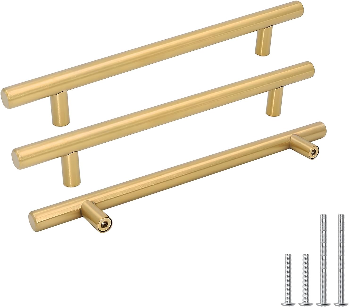 Goldenwarm 5 Pack 3 inch Gold Cabinet Handles Brushed Gold Cabinet Pulls | Gold Dresser Drawer Handles Stainless Steel Drawer Pulls for Kitchen Bathroom Bedroom, Easy to Install