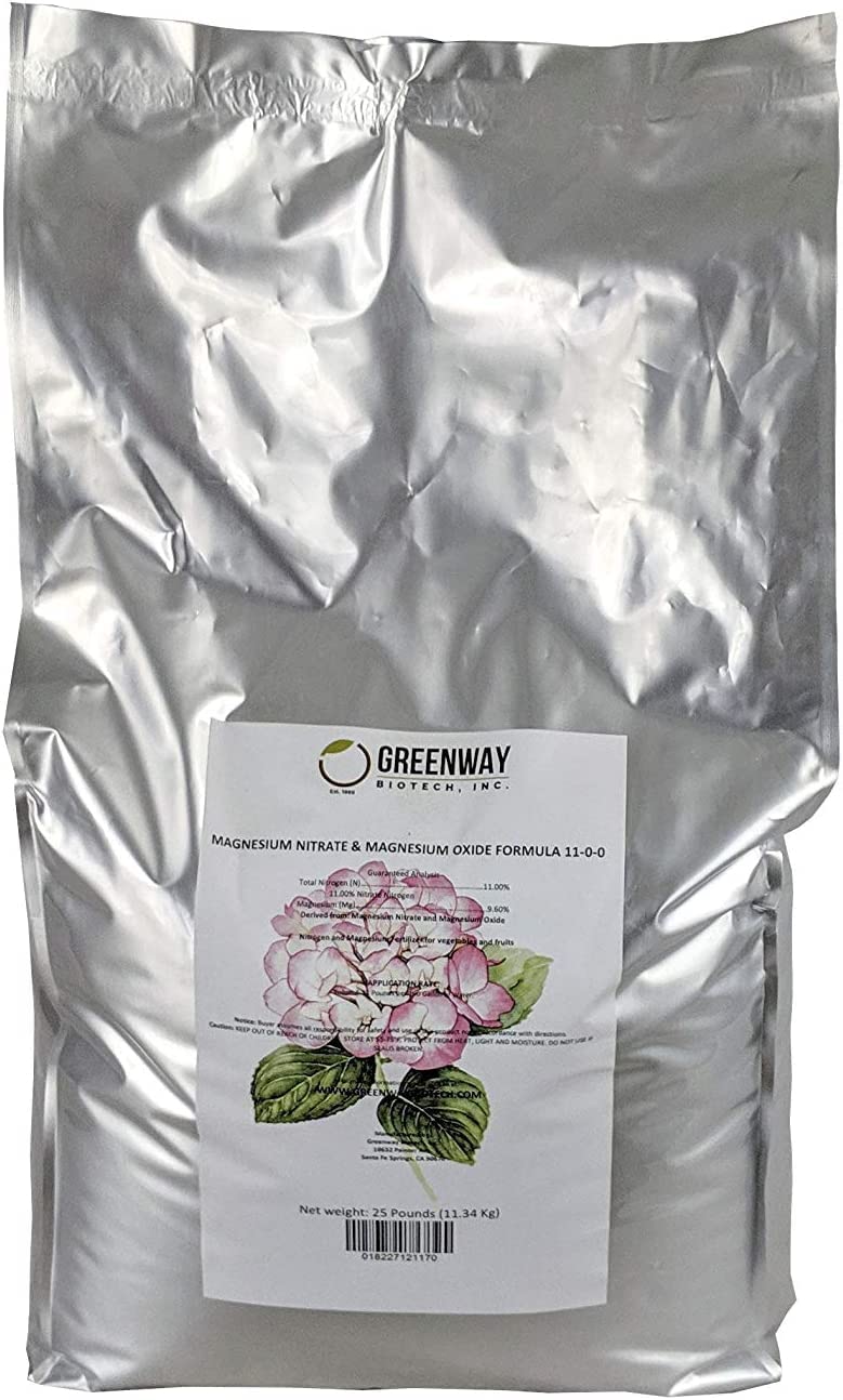 Greenway Biotech Magnesium Nitrate Fertilizer 11-0-0 with 9.6% Mg and 11% Nitrogen - 100% Water Soluble for Hydroponics Soil Foliar - Corrects Magnesium Deficiency - Made in USA - 2 Pounds