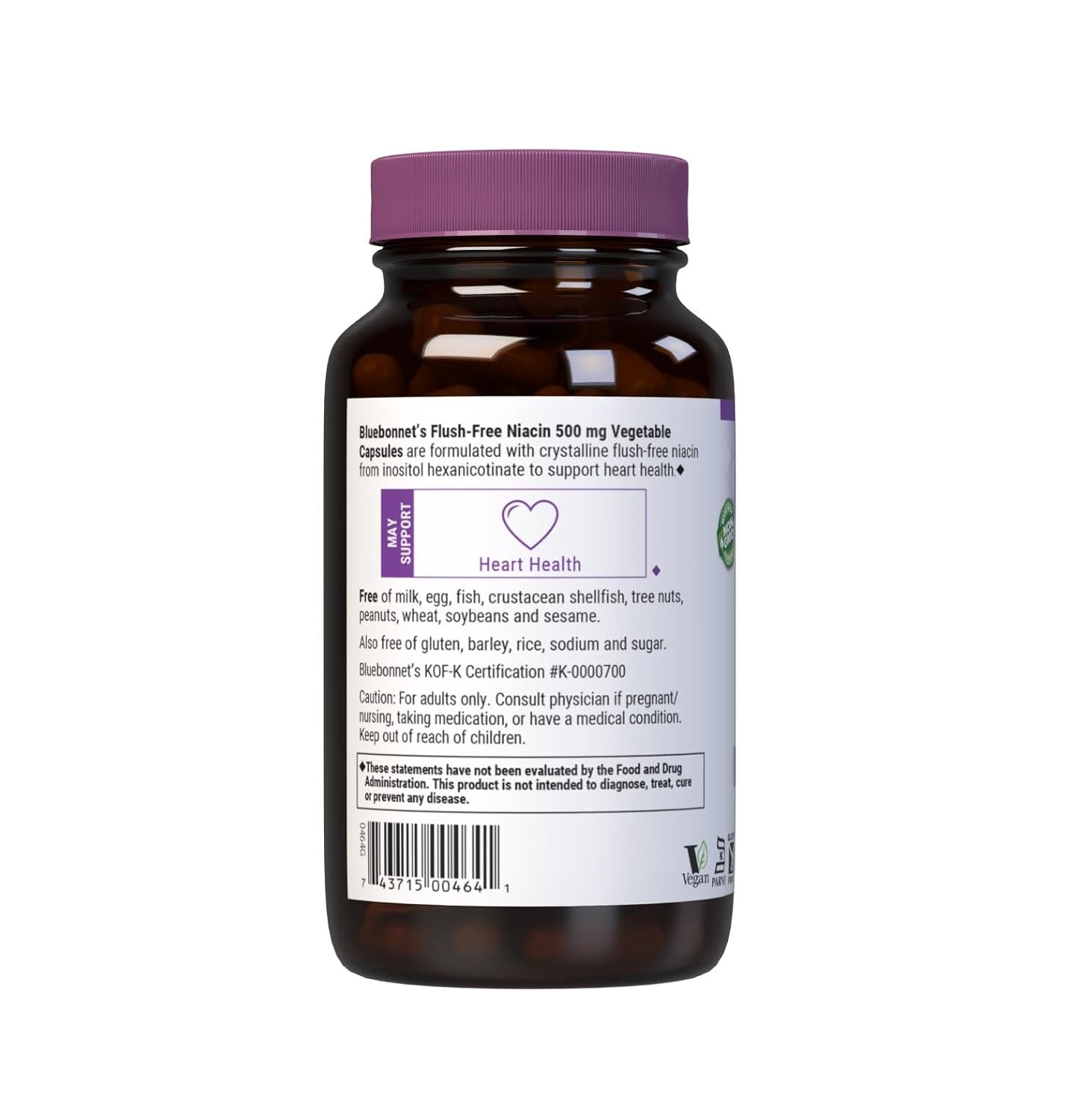 Bluebonnet Nutrition Flush-Free Niacin 500mg, for Nutritional Cardiovascular Support Vegetable Capsules, Soy/Dairy/Gluten Free, Non-GMO