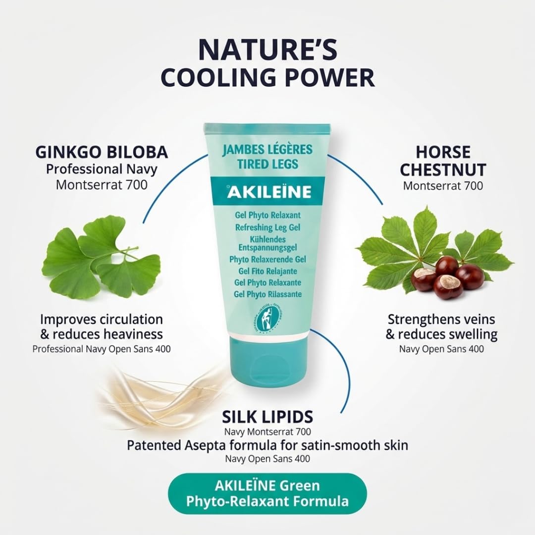 AKILEINE Refreshing Leg Gel 150ml for Tired Legs | Muscle Soreness Gel | Reduces Swelling | Circulation Aid | Leg Relief