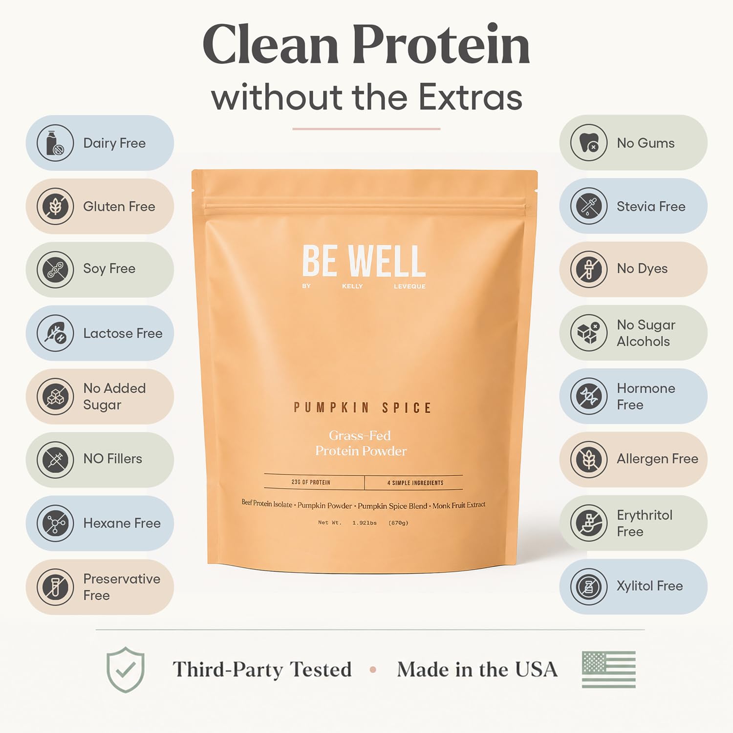 Be Well by Kelly Grass Finished Beef Protein Powder Vanilla Flavor