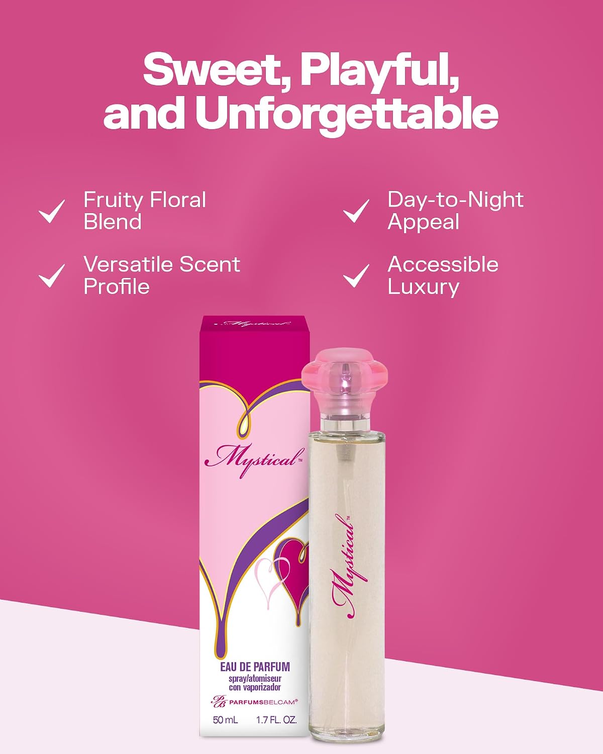 PB ParfumsBelcam Mystical Eau de Parfum Spray for Women – Sweet Fruity Floral Perfume with Citrus, Jasmine, Muguet