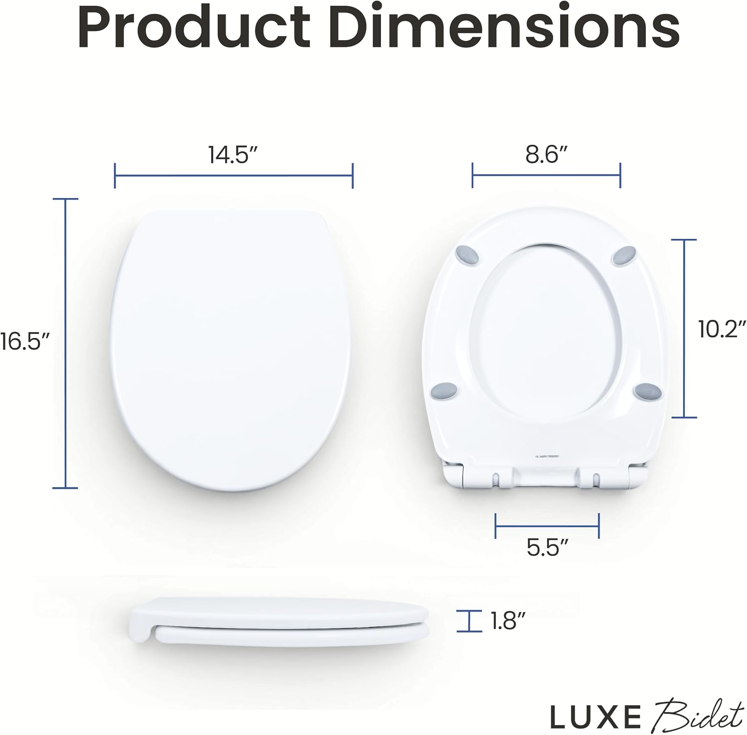 LUXE TS1008E Slow Close Elongated Comfort Fit Toilet Seat, White