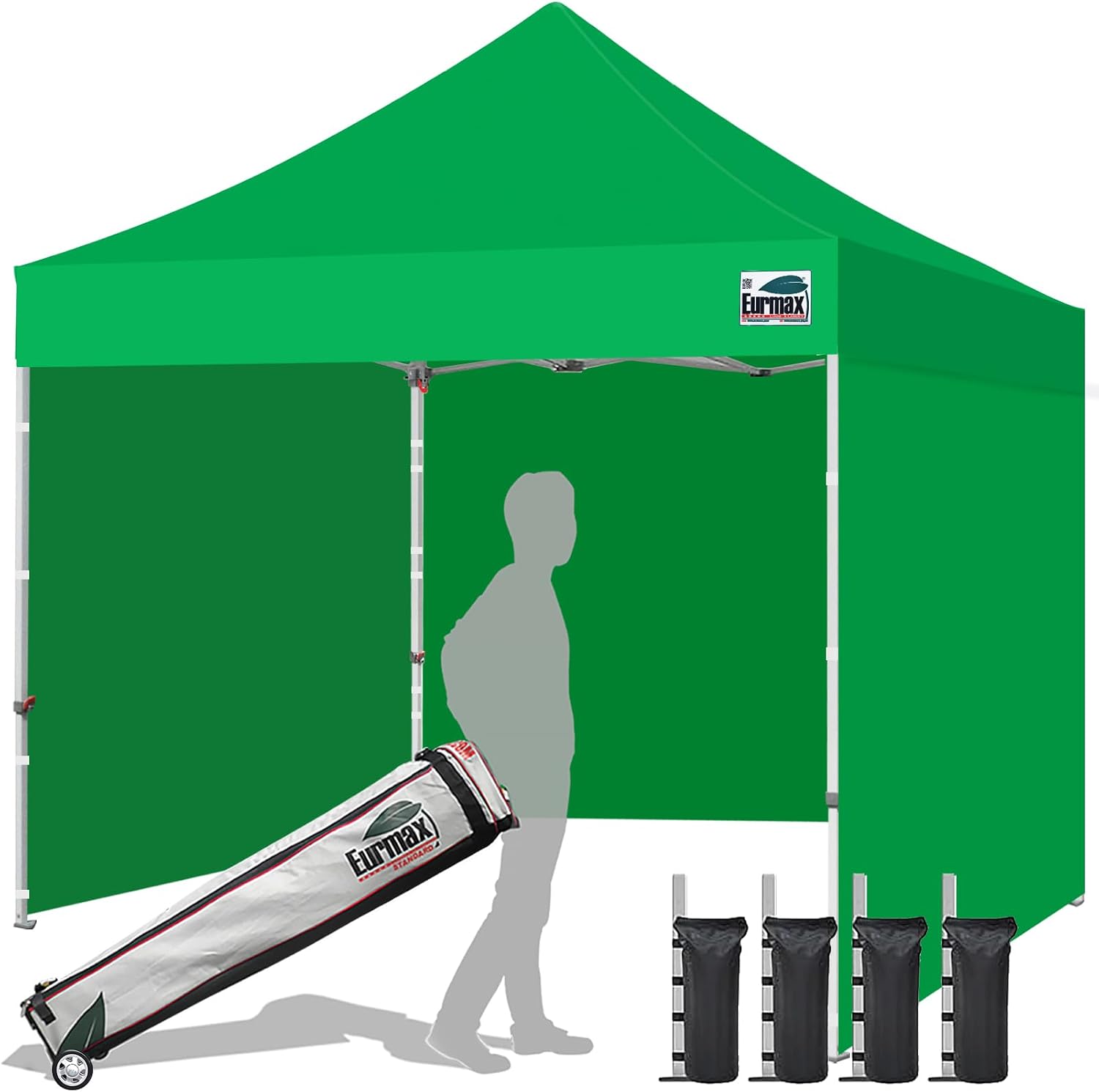 Eurmax USA 10x10 Pop Up Canopy Tent,Commercial Tent with Patented No-Tip Rolling Bag,4 Zippered Removable Walls,UV & Water Resistant Canopy Top,Heavy Duty Outdoor Gazebo,Instant Shelter(White)