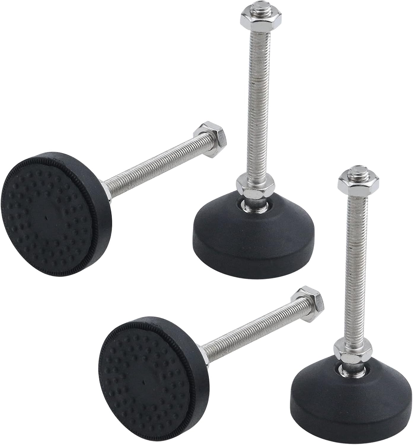 Antrader 4Pcs M8 x 2 Inch Steel Adjustable Leveling Feet,2 Inch Nylon Base | Reinforced Articulated Foot Cups for Furniture & Equipment,Anti-slip Dotted Rubber Base,Reduce Vibration & Protect Floors