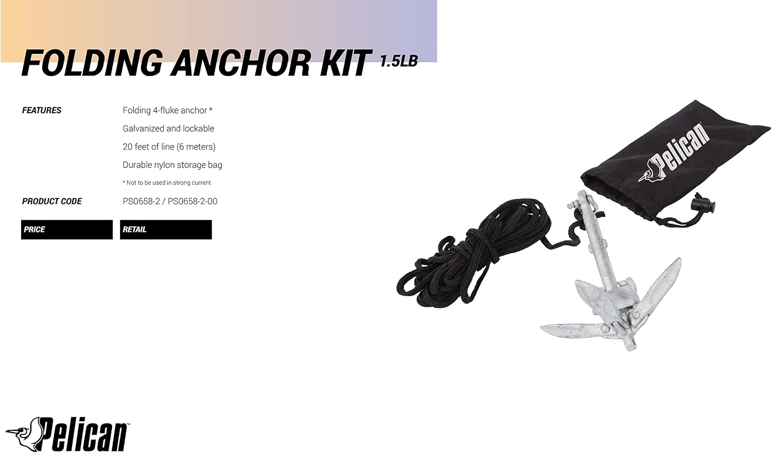 Compact Anchor Kit for Kayak, Canoe, SUP, Inflatables or Small Boats, Foldable Storage Bag, Ideal for Fishing Kayak Boating