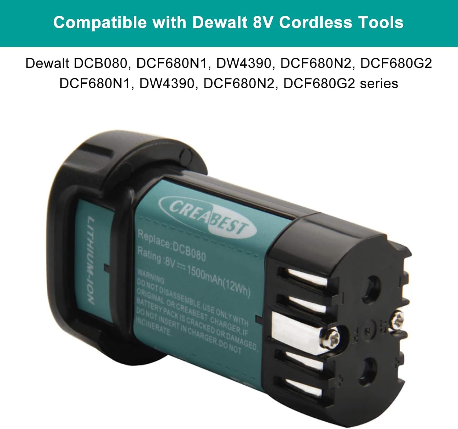 CREABEST 1500mAh 8V MAX Replacement Battery Fits DEWALT DCB080 DW4390 | Compatible with DCB080 DCF680N1 DW4390 DCF680N2 DCF680G2 DCF680N1 DW4390