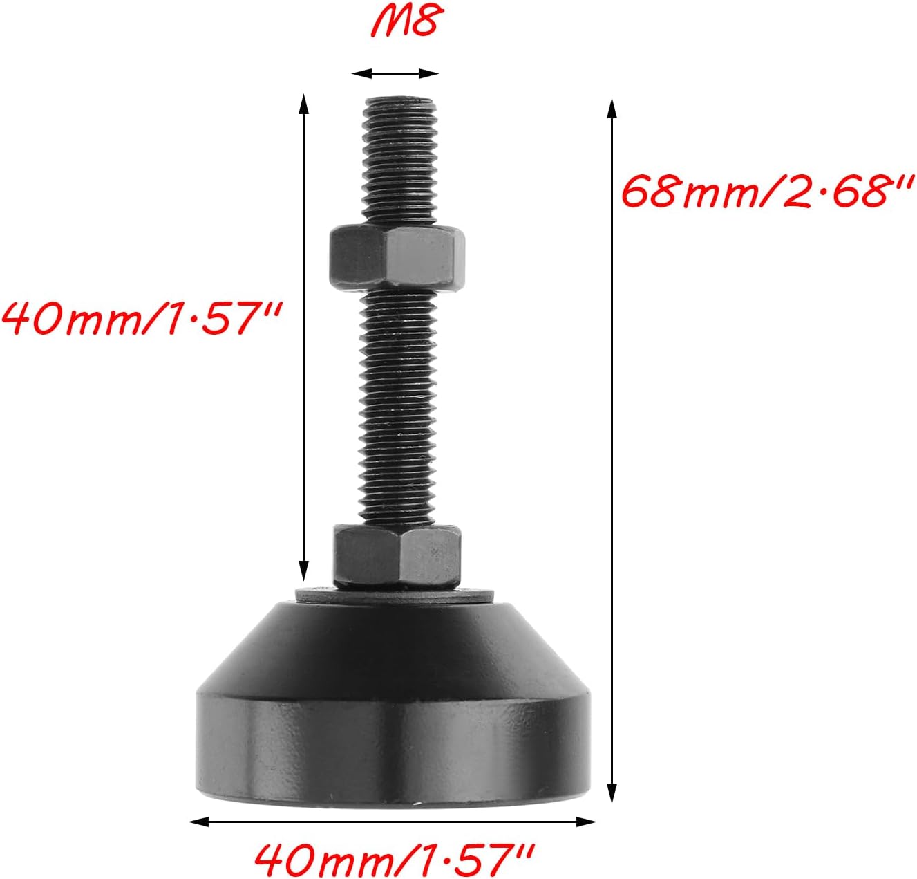 Antrader 4Pcs M8 x 2 Inch Steel Adjustable Leveling Feet,2 Inch Nylon Base | Reinforced Articulated Foot Cups for Furniture & Equipment,Anti-slip Dotted Rubber Base,Reduce Vibration & Protect Floors