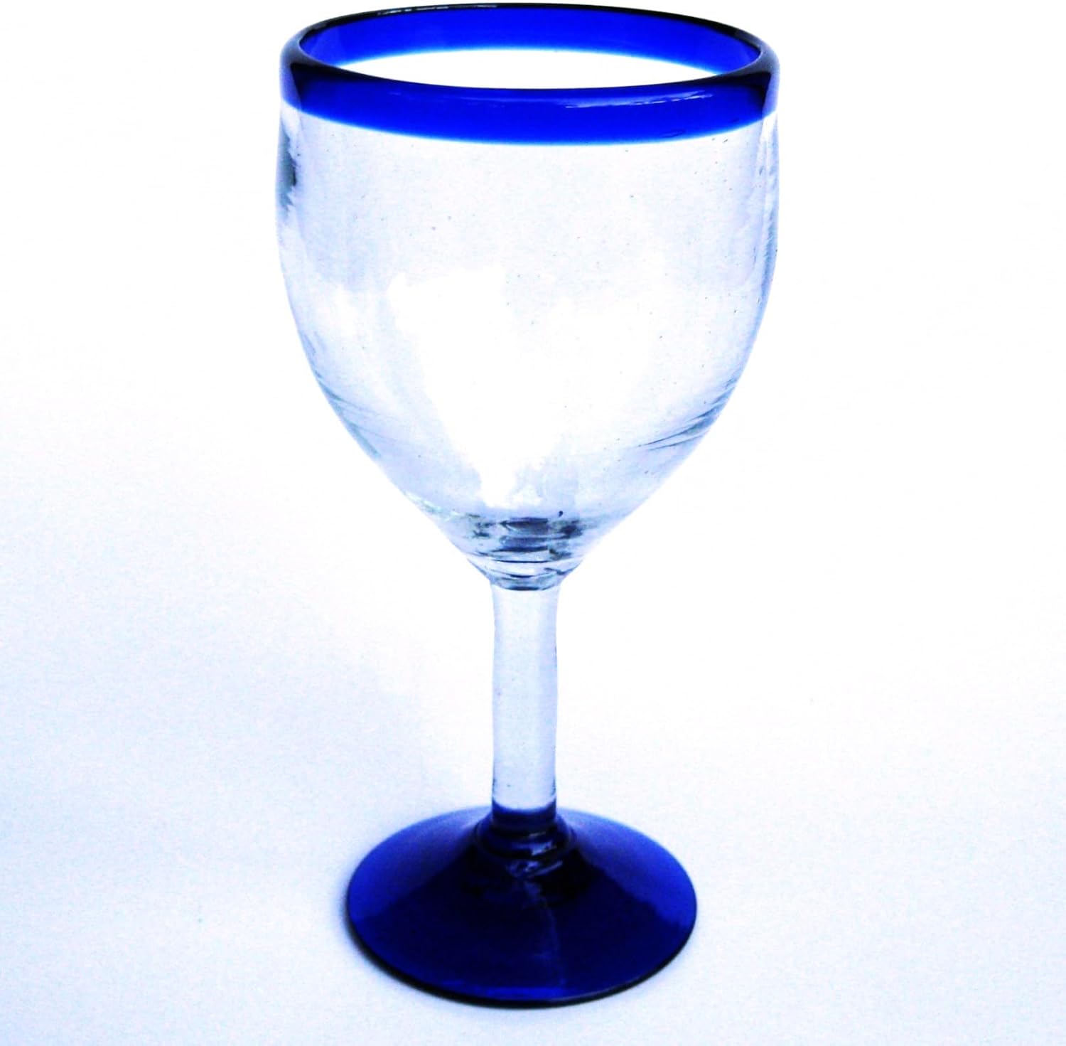 Cobalt Blue Rim 13 oz Wine Glasses (set of 6), Recycled Glass, Lead-free, Toxin-Free (13oz Wine)