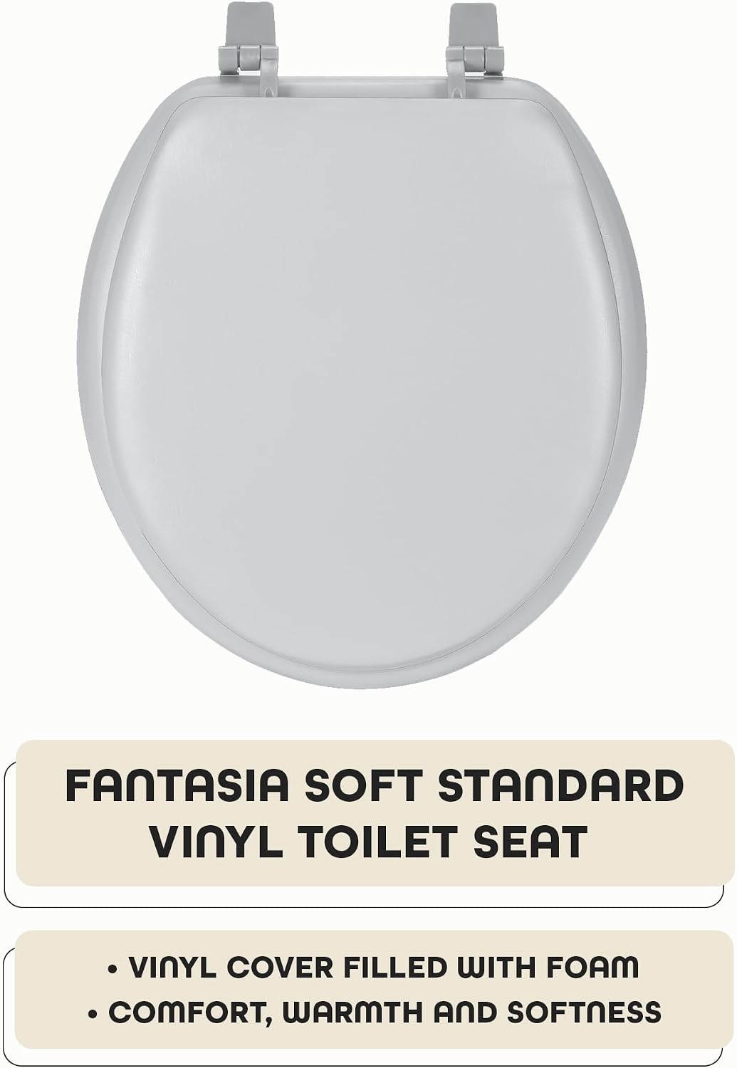 Soft Elongated Vinyl Toilet Seat, Black - 19 Inch Soft Vinyl Cover with Comfort Foam Cushioning - Fits All Elongated Size Fixtures - Easy to Install Fantasia by Achim Home Decor
