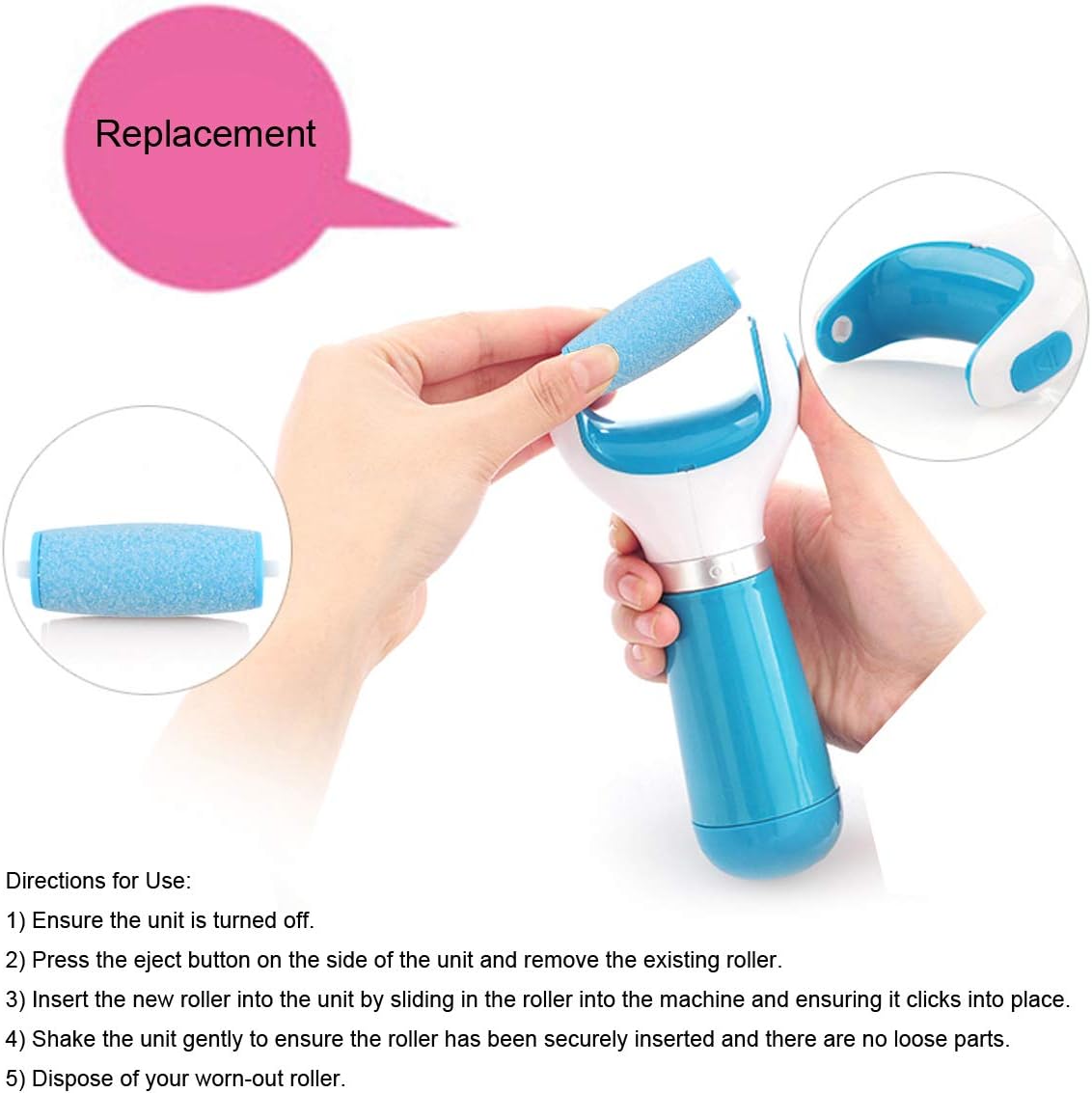 5 Pack Blue Extra Coarse Replacement Refill Roller Compatible with Amope Pedi Refills Electronic Foot File
