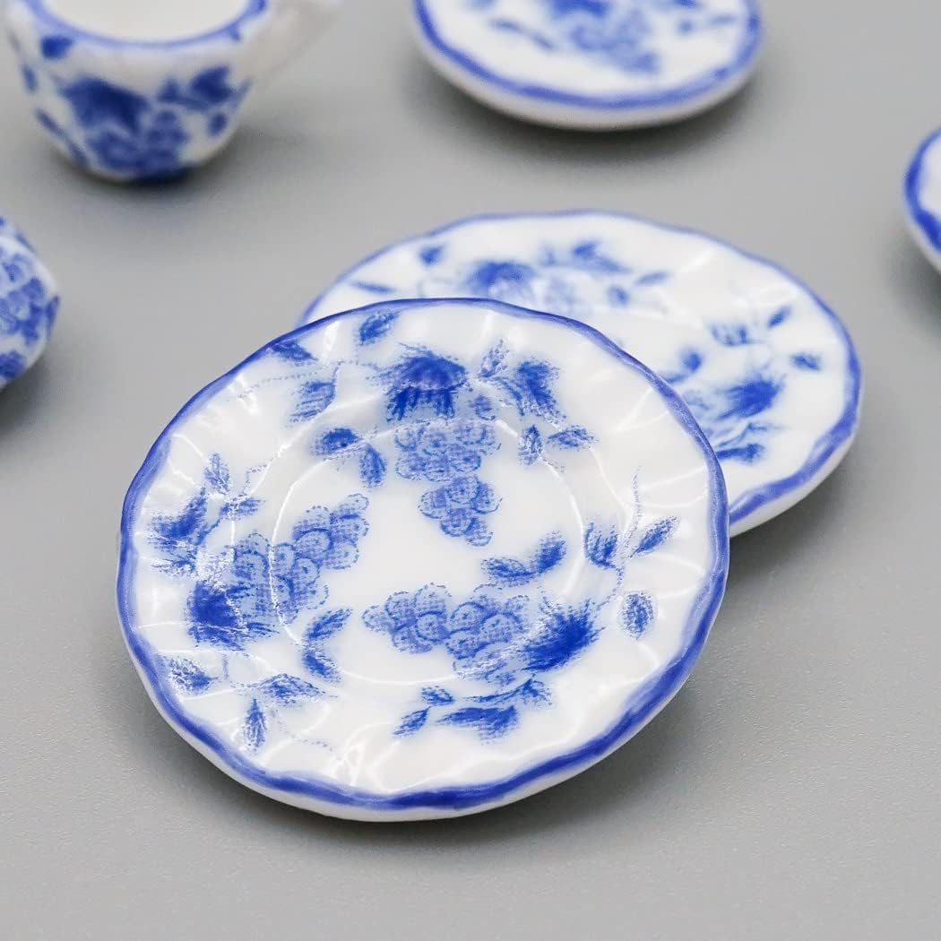 Odoria 1/12 Miniature Porcelain Tea Set 15Pcs Dollhouse Decoration Accessories, Grapes