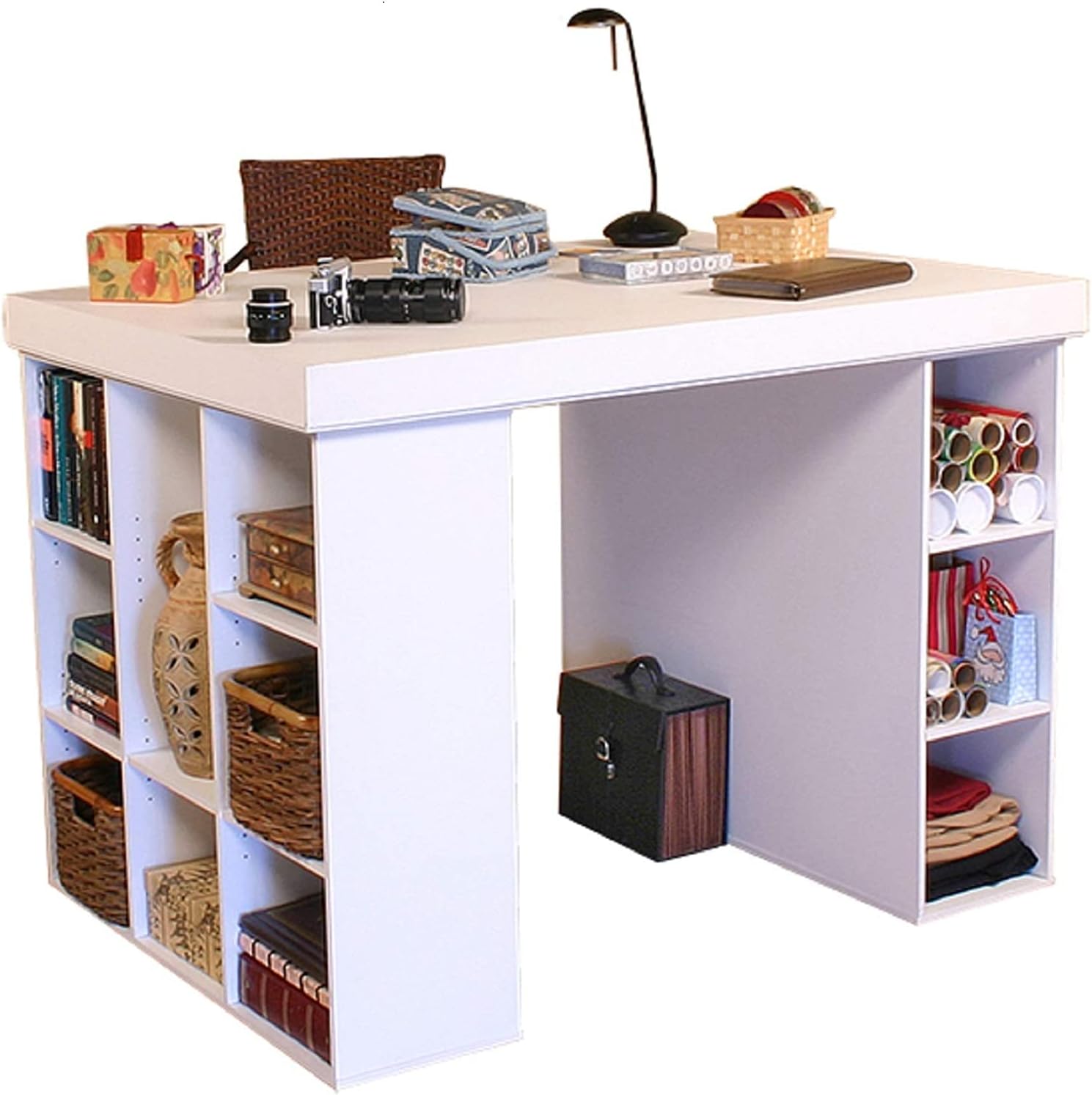 Project Center Desk with Bookcase and 3 Bin Cabinet-Oak