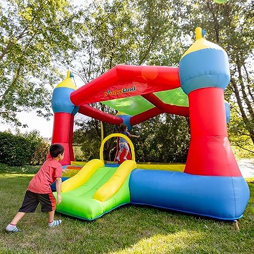 Bounceland Inflatable Party Castle Bounce House Bouncer, 16 ft L x 13 ft W x 10.3 ft H, Basketball Hoop, Removable Sun Roof, UL Strong Blower included