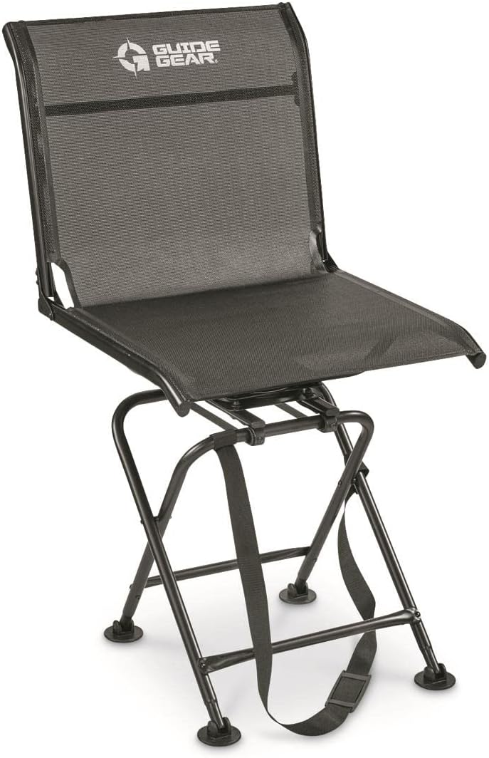 Guide Gear Big Boy Hunting Blind Chair, Portable Folding Seat for Shooting, Comfortable Spin Swivel, 500-lb. Capacity