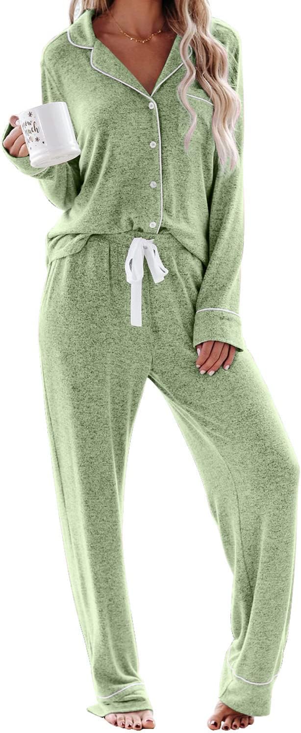 Aamikast Women's Pajama Sets Long Sleeve Button Down Sleepwear Nightwear Soft Pjs Lounge Sets