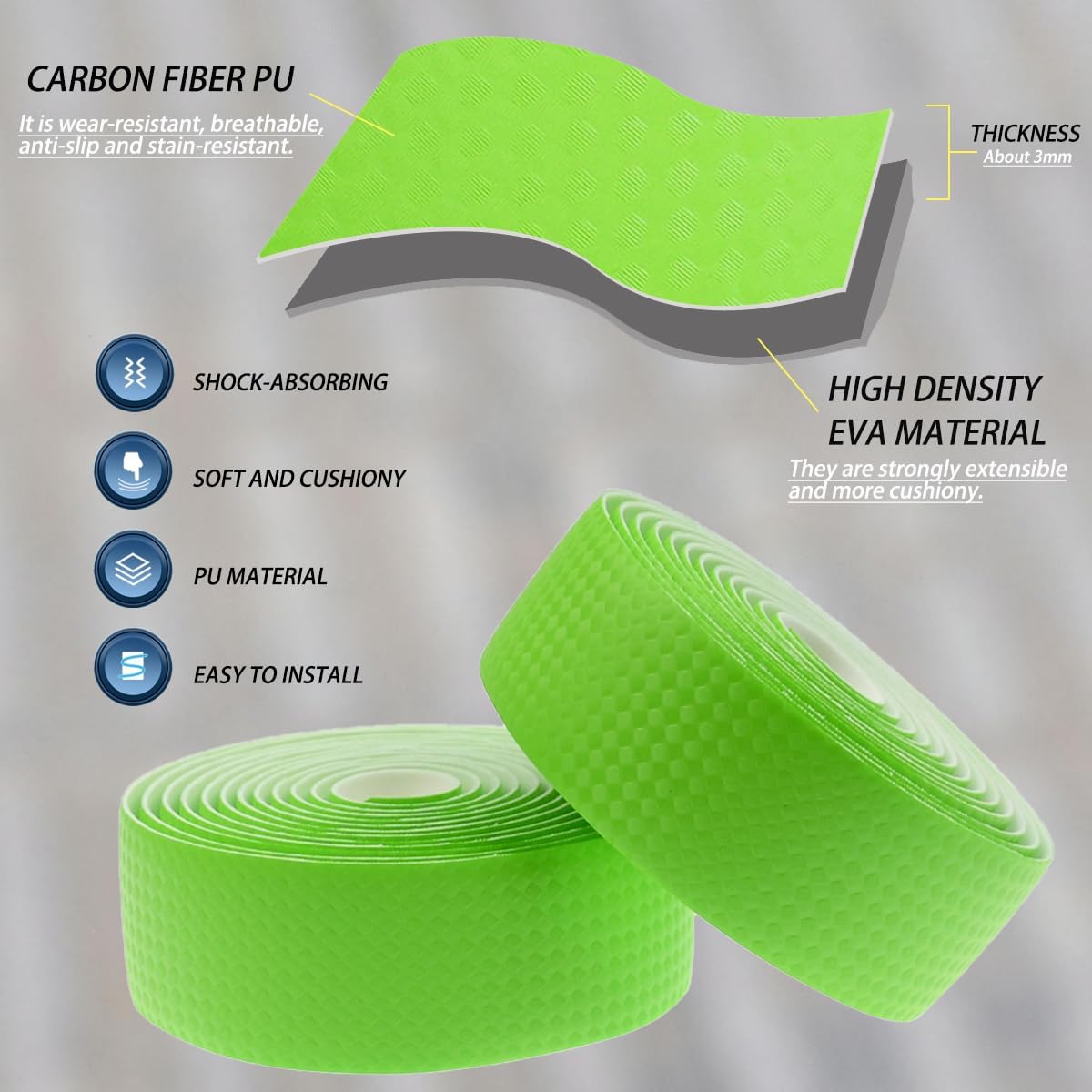KINGOU Carbon Fiber PU Leather Road Bike Handlebar Tape Bar Tapes - 2PCS Per Set