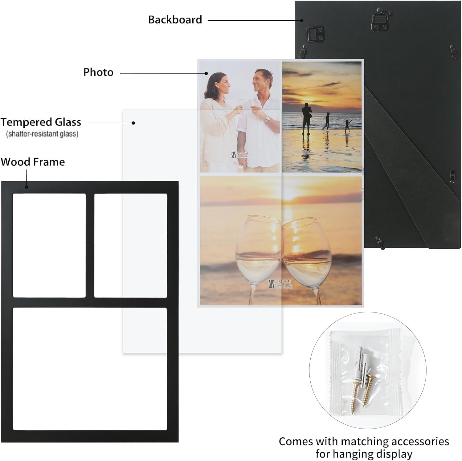 4x6 5-Opening Collage Picture Frame Black Wood