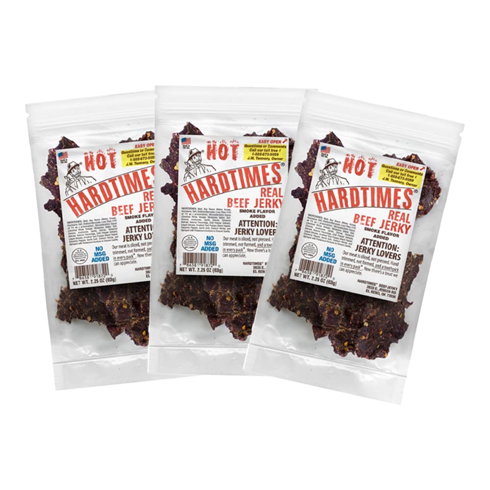 Hardtimes Original Beef Jerky, High Protein Snack, 4 x 2.25 oz Bags