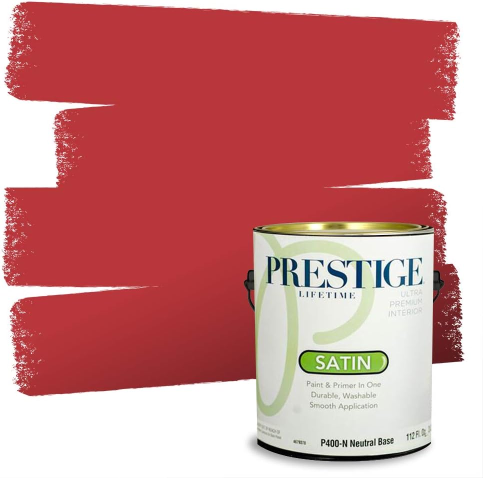 PRESTIGE Paints Exterior Paint and Primer In One, 1-Gallon, Satin, Comparable Match of Sherwin Williams* Real Red*