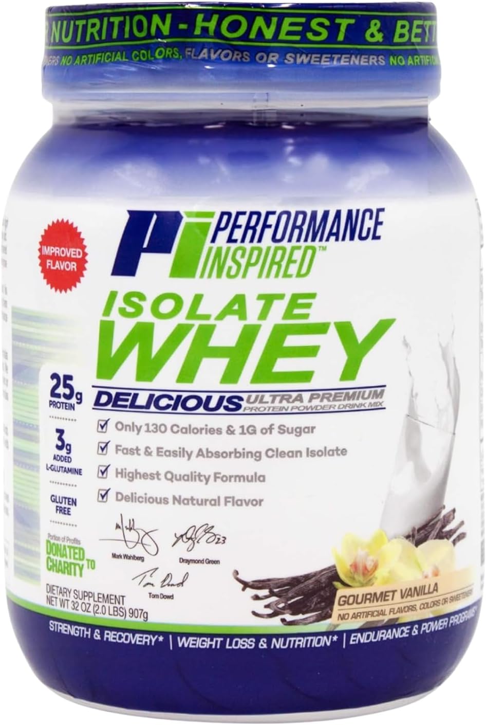 PERFORMANCE INSPIRED Isolate Whey Protein Powder – Vanilla – 25G – 2lb | All Natural - Fast Absorbing - Added L-Glutamine - Contains BCAAs
