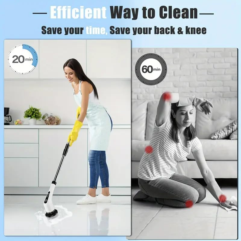 Electric Spin Scrubber, Cordless Cleaning Brush, Shower Cleaning Brush with 8 Replaceable Brush Heads