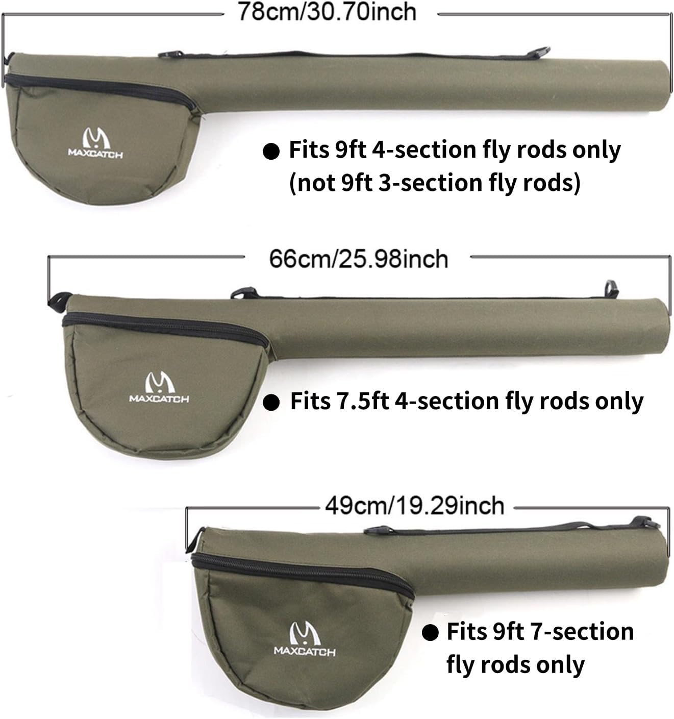 M MAXIMUMCATCH Maxcatch Fly Fishing Rod Case with Reel Pouch, Complete Protection Bag, For 9FT 2/4 Pieces Rod, Single (Green, 9' 4sec)