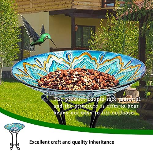 VCUTEKA Glass Bird Bath Outdoor with Metal Stand, Bird Feeder Garden Decor