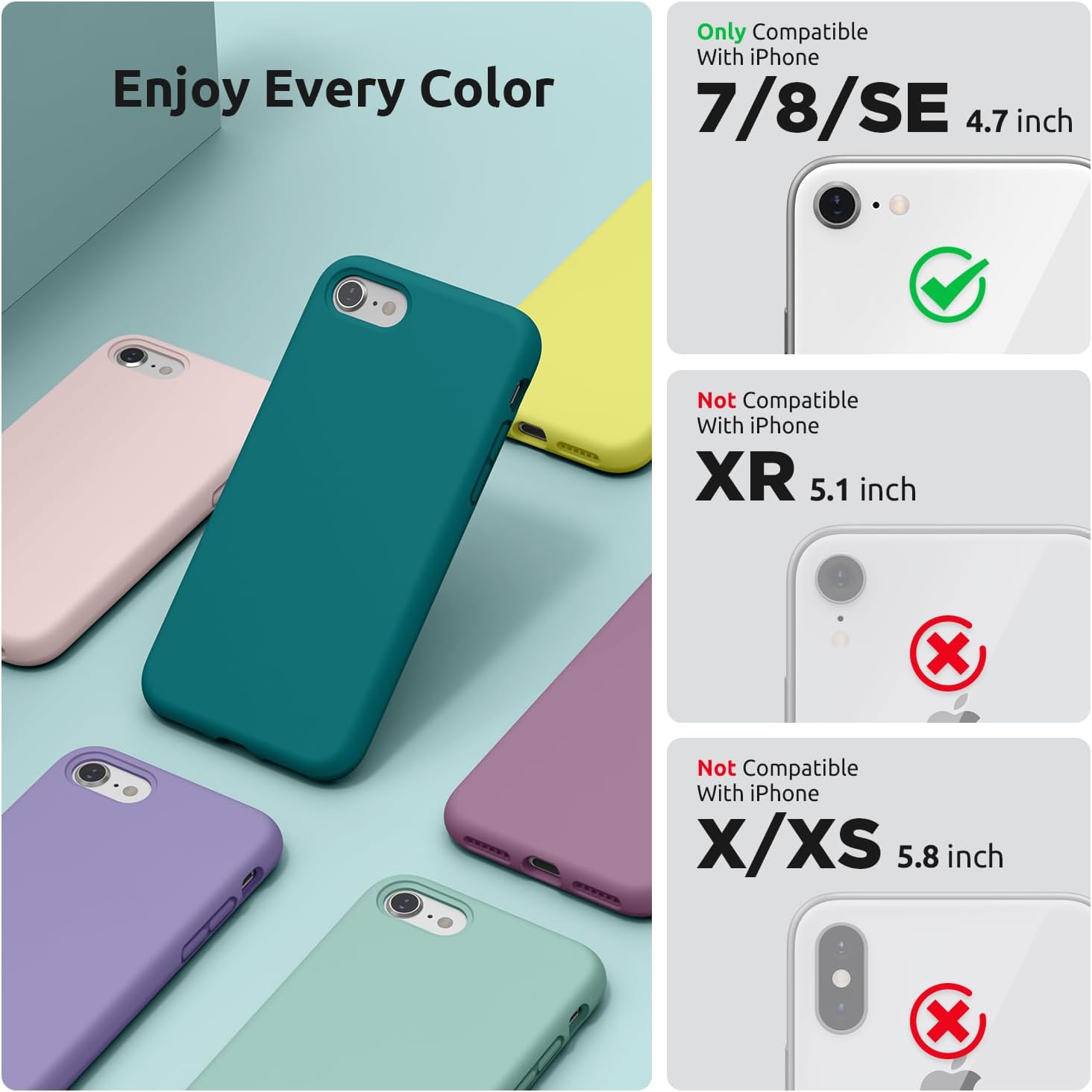 SURPHY Designed for iPhone SE Case, iPhone 8 Case, iPhone 7 Case, Liquid Silicone Phone Case for iPhone se 3rd 2nd SE 2022 SE 2020, Blue