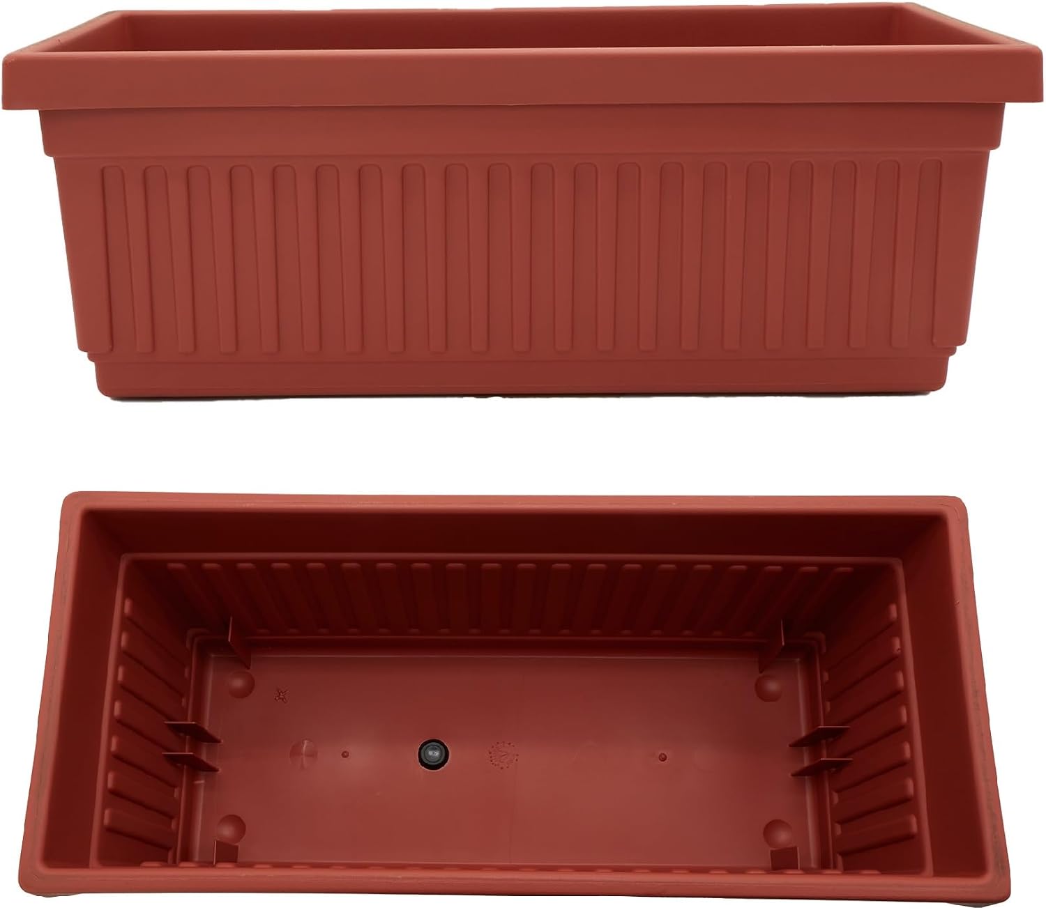 The HC Companies Venetian Window Planter Box w/Drain Plug - Long Planter Box for Windowsills, Balconies & More - Plastic Rectangular Outdoor Planters for Herbs & Flowers (18" Clay, Pack of 1)