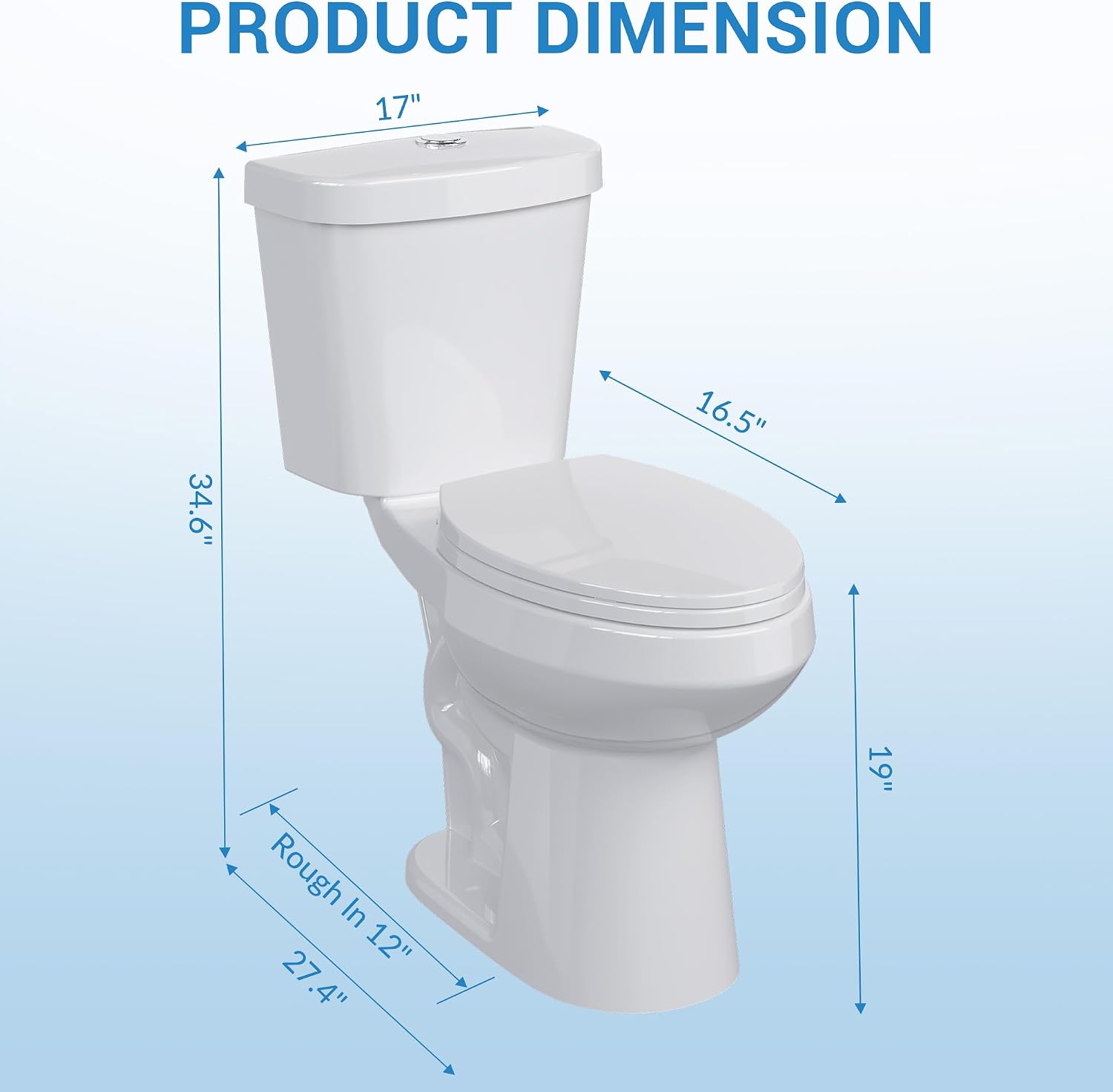Two-Piece Toilets for Bathrooms, Comfort ADA Toilet with 19" Height, Elongated with Soft Close Seat, Power Flush 1.28 GPF